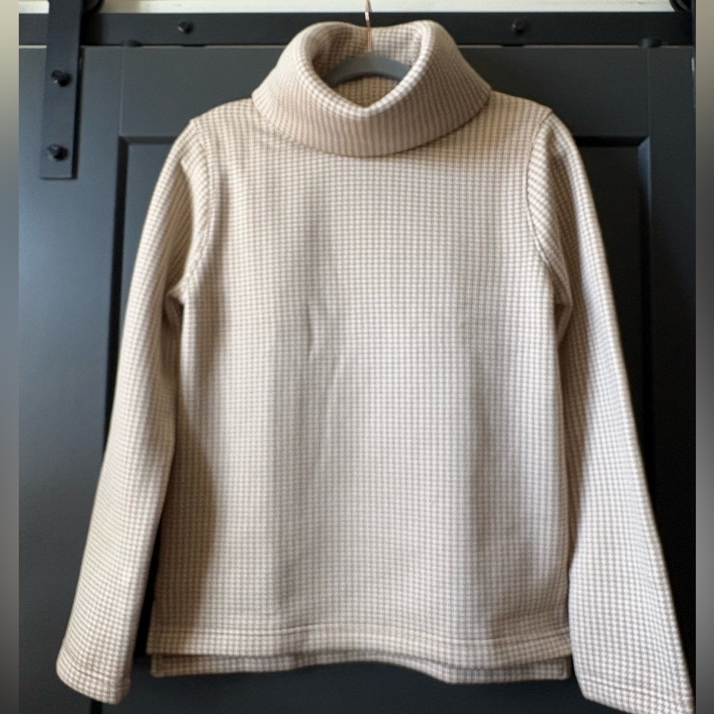 J. Crew Brown & Cream Houndstooth Fleece Turtleneck Sweater